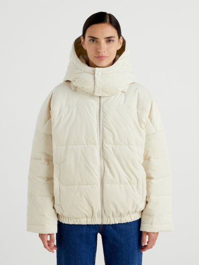 White Women's Benetton Short Puffer Sustainable Padding Jackets | AU024932