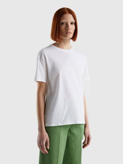 White Women's Benetton Short Sleeve 100% Cotton T Shirts | AU173518