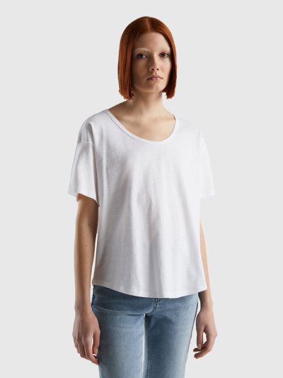 White Women's Benetton Short Sleeve Lightweight Cotton T Shirts | AU368741