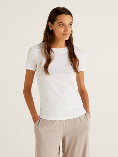 White Women's Benetton Super Stretch Organic Cotton T Shirts | AU906599