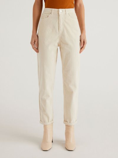 White Women's Benetton Velvet Boyfriend Trousers | AU968583