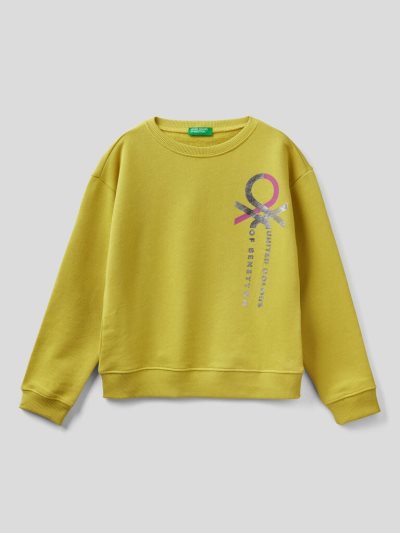 Yellow Kids' Benetton 100% Cotton Logo Sweatshirt | AU073962