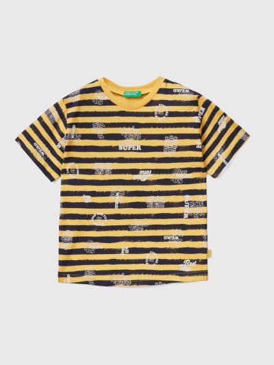 Yellow Kids' Benetton 100% Cotton Patterned Short Sleeve T-shirts | AU524089