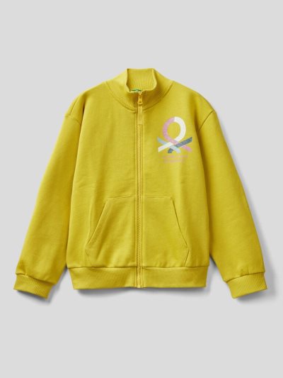 Yellow Kids' Benetton 100% Cotton Zip Sweatshirt | AU906843