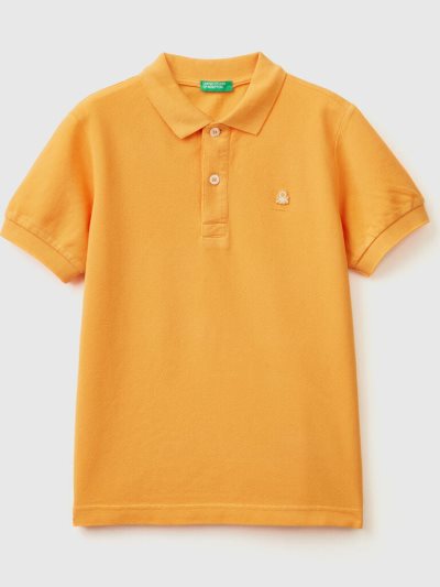 Yellow Kids' Benetton 100% Organic Cotton Slim Fit Short Sleeve Polos | AU045711