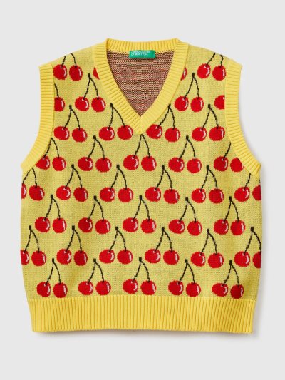 Yellow Kids' Benetton Cherry Pattern Vest | AU791168