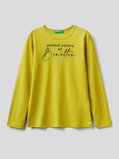 Yellow Kids' Benetton Long Sleeve Glitter Print T Shirts | AU252117