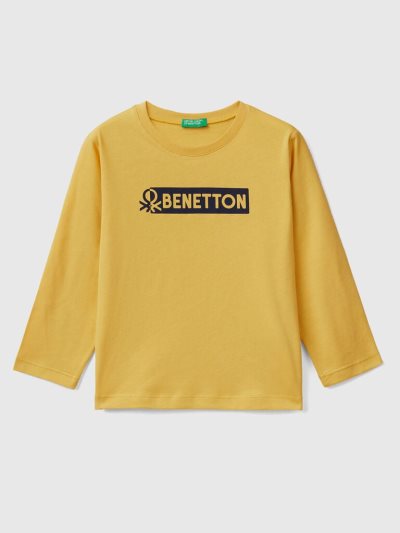 Yellow Kids' Benetton Long Sleeve Logo T Shirts | AU653007