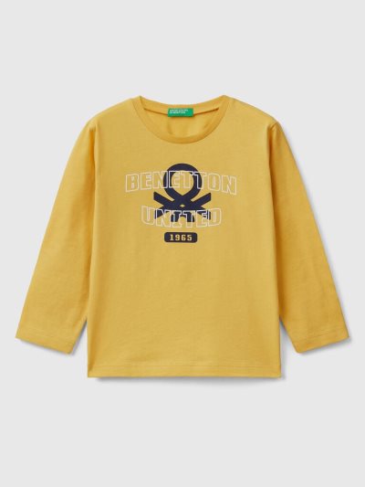 Yellow Kids' Benetton Long Sleeve Organic Cotton T Shirts | AU073641