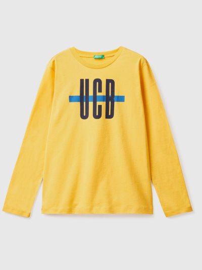 Yellow Kids' Benetton Long Sleeve Organic Cotton T Shirts | AU777753