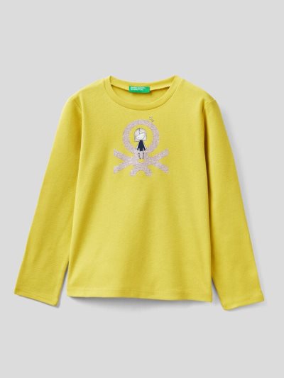 Yellow Kids' Benetton Long Sleeve Organic Cotton T Shirts | AU853602