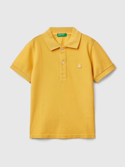 Yellow Kids' Benetton Organic Cotton Short Sleeve Polo Shirts | AU758914