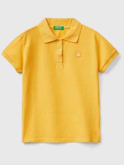 Yellow Kids' Benetton Organic Cotton Short Sleeve Polo Shirts | AU769946