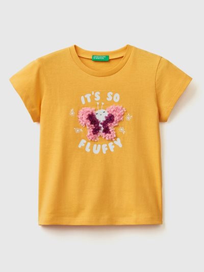 Yellow Kids' Benetton Petal Look Applique Short Sleeve T-shirts | AU473200