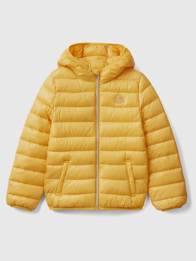 Yellow Kids' Benetton Puffer Hood Light Jackets | AU971618