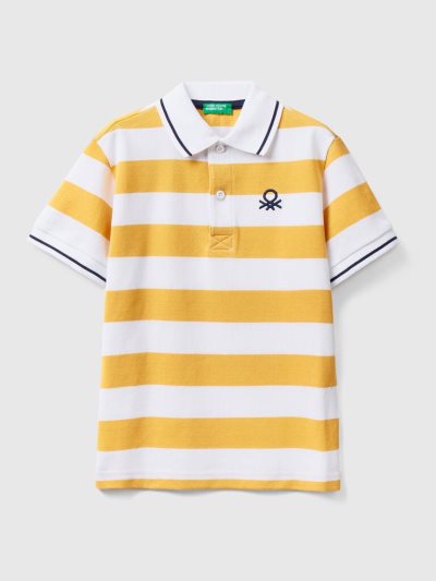 Yellow Kids' Benetton Short Sleeve Stripes Polo Shirts | AU314973