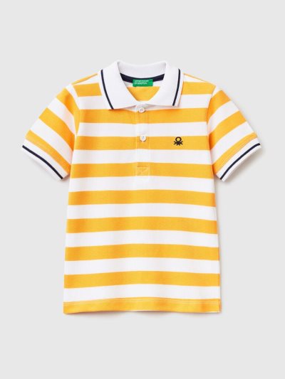 Yellow Kids' Benetton Short Sleeve Stripes Polo Shirts | AU783192