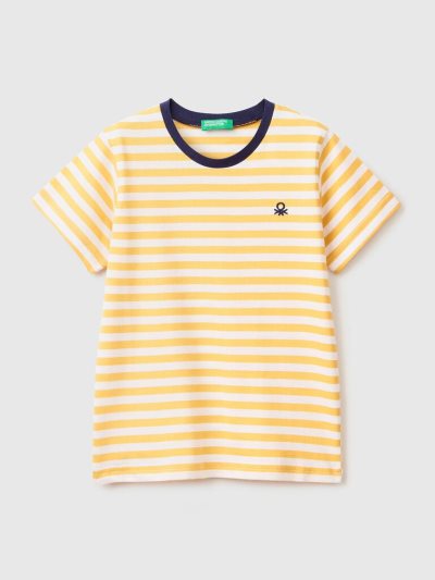 Yellow Kids' Benetton Striped Cotton Short Sleeve T-shirts | AU386477