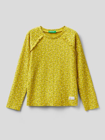 Yellow Kids' Benetton Warm Floral Rouches Long Sleeve T-shirts | AU652595