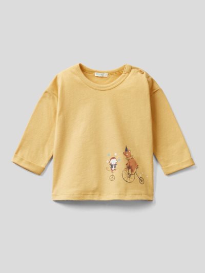 Yellow Kids' Benetton Warm Organic Cotton T Shirts | AU477663