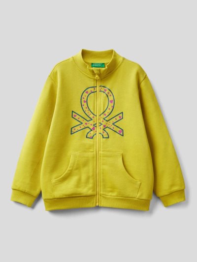 Yellow Kids' Benetton Zip Organic Cotton Sweatshirt | AU466633