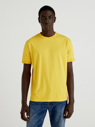 Yellow Men's Benetton 100% Organic Cotton Short Sleeve T-shirts | AU752489