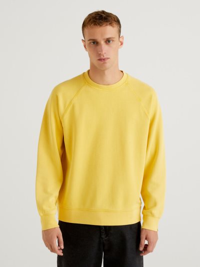 Yellow Men's Benetton Lightweight 100% Cotton Sweatshirt | AU320497