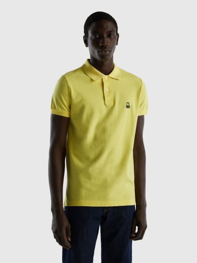 Yellow Men's Benetton Slim Fit Short Sleeve Polos | AU201692