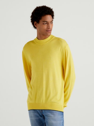 Yellow Men's Benetton Wool And Viscose Blend Crew Neck Sweaters | AU954441