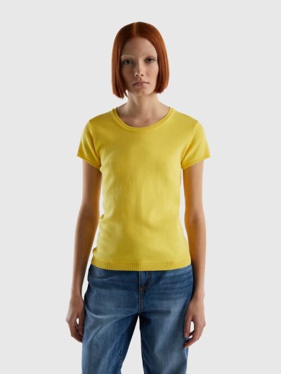 Yellow Women's Benetton 100% Cotton Short Sleeve Sweaters | AU962120