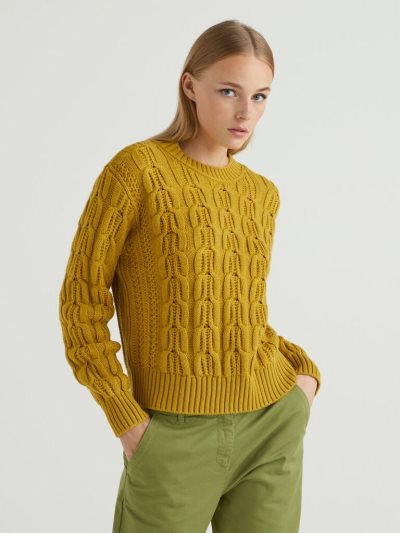 Yellow Women's Benetton Boxy Fit Knit Crew Neck Sweaters | AU100401