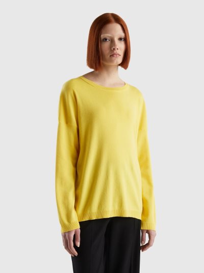 Yellow Women's Benetton Cotton Round Neck Sweaters | AU188774