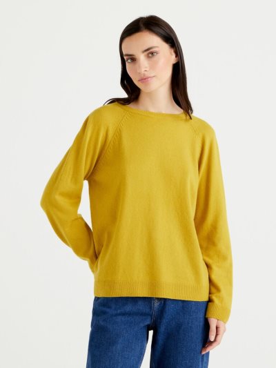 Yellow Women's Benetton Crew Neck Cashmere And Wool Blend Sweaters | AU413369