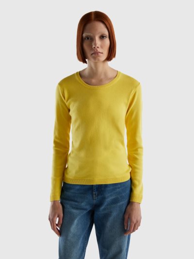 Yellow Women's Benetton Crew Neck Pure Cotton Sweaters | AU793005