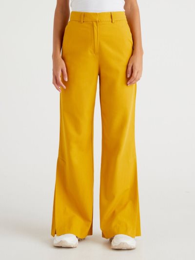 Yellow Women's Benetton Flowy Slits Trousers | AU141184