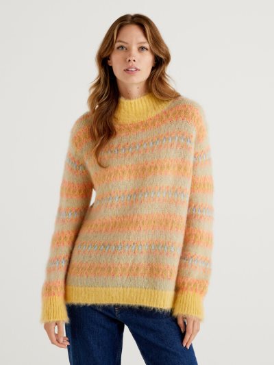 Yellow Women's Benetton High Neck Mohair Blend High Neck Sweaters | AU616250