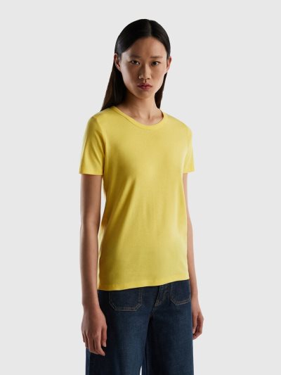 Yellow Women's Benetton Long Fiber Cotton Short Sleeve T-shirts | AU429136