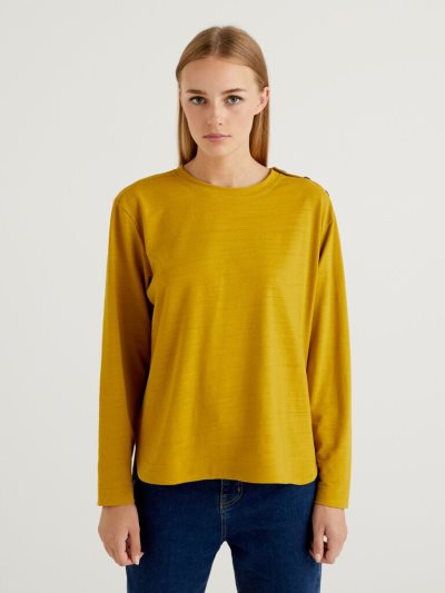 Yellow Women's Benetton Long Sleeve Buttons T Shirts | AU233238