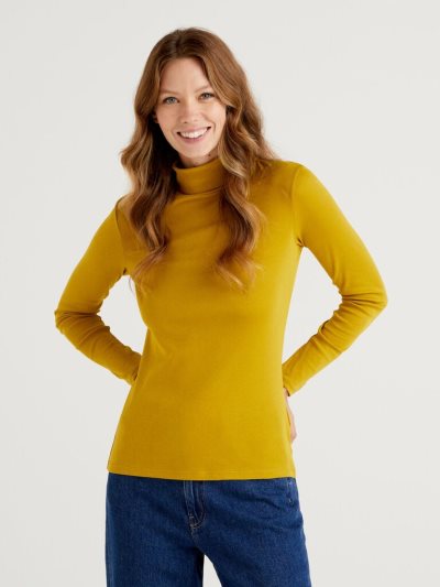 Yellow Women's Benetton Long Sleeve High Neck T Shirts | AU761458