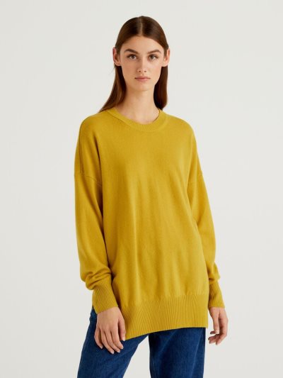 Yellow Women's Benetton Oversized Slits Sweaters | AU887104