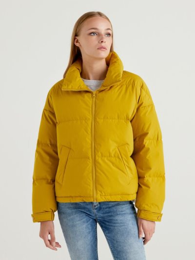 Yellow Women's Benetton Short Padded High Neck Puffer Jackets | AU711630