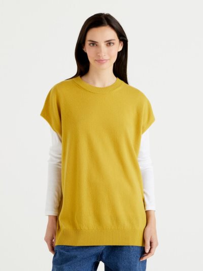 Yellow Women's Benetton Sleeveless Cashmere Blend Sweaters | AU595017