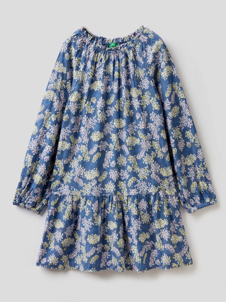 Air Force Blue Kids\' Benetton Patterned Viscose Dress | AU324452