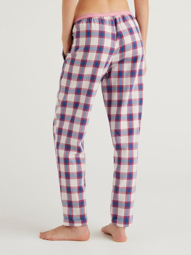 Air Force Blue Women's Benetton Check Flannel Trousers | AU428448