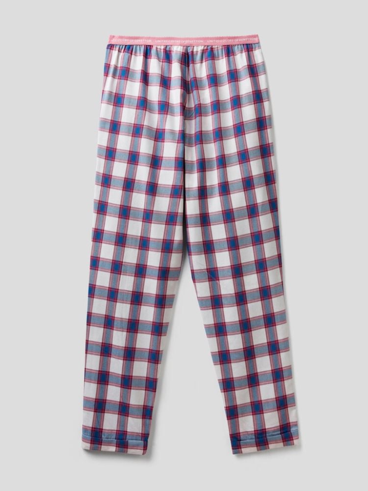 Air Force Blue Women's Benetton Check Flannel Trousers | AU428448