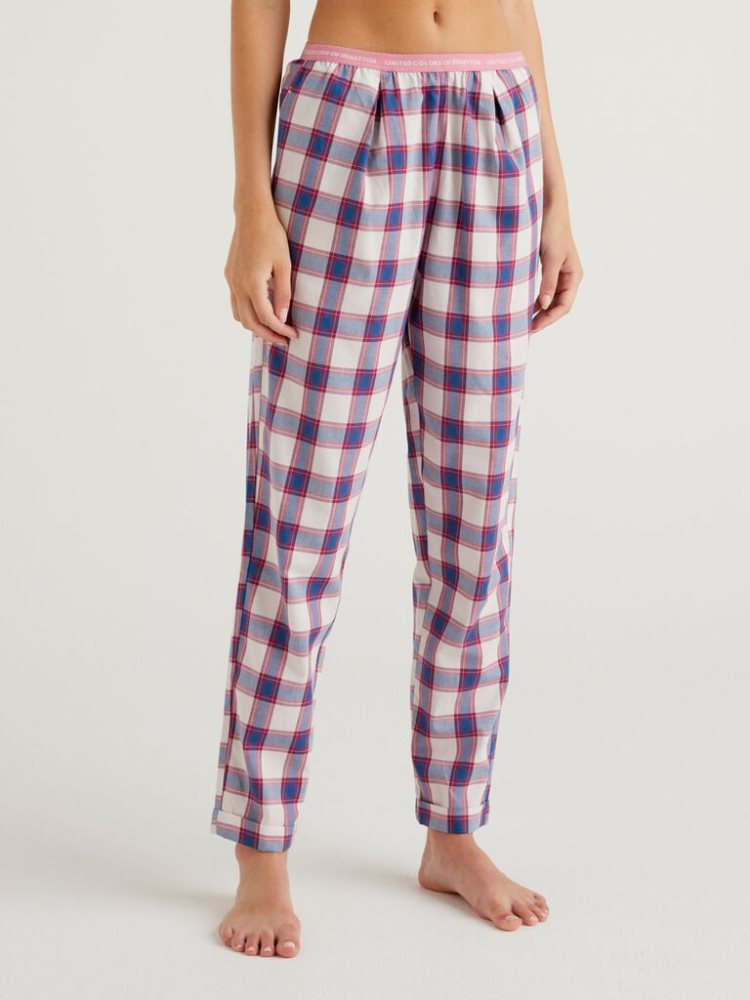 Air Force Blue Women\'s Benetton Check Flannel Trousers | AU428448