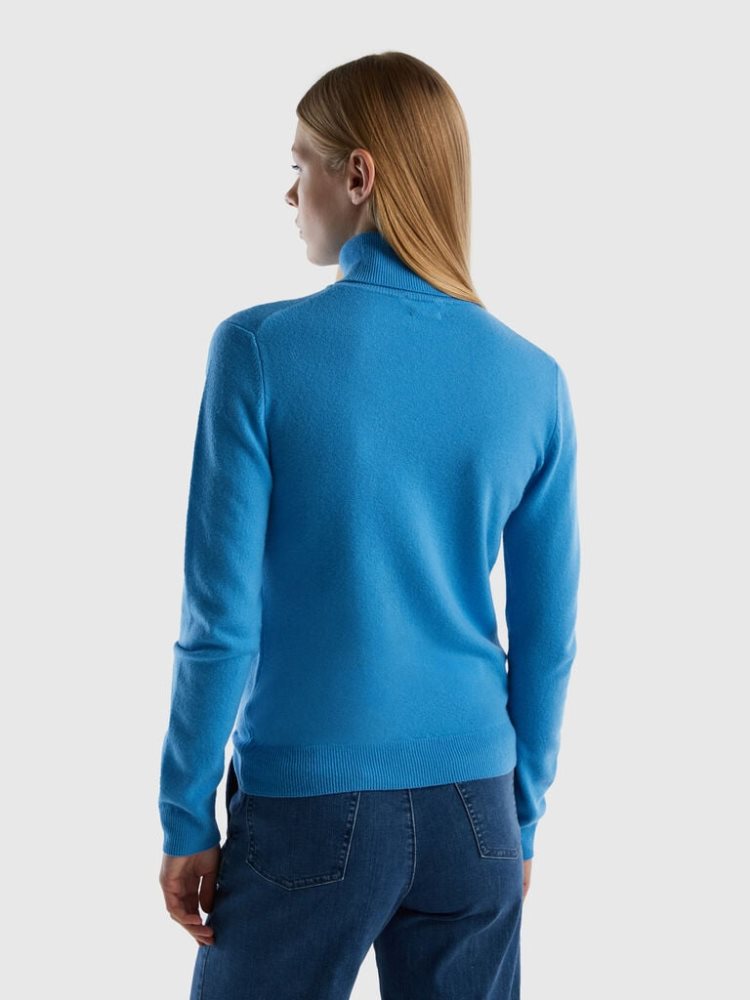 Air Force Blue Women's Benetton Pure Merino Wool Turtleneck High Neck Sweaters | AU596280