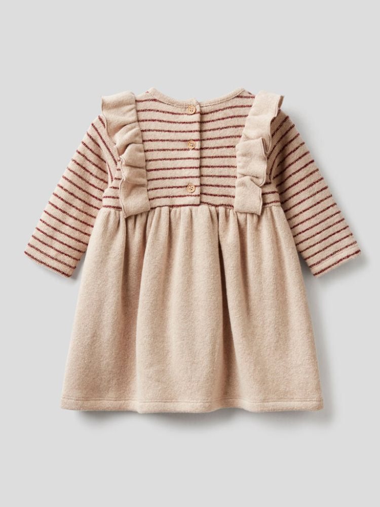 Beige Kids' Benetton Rouches And Lurex Dress | AU414218