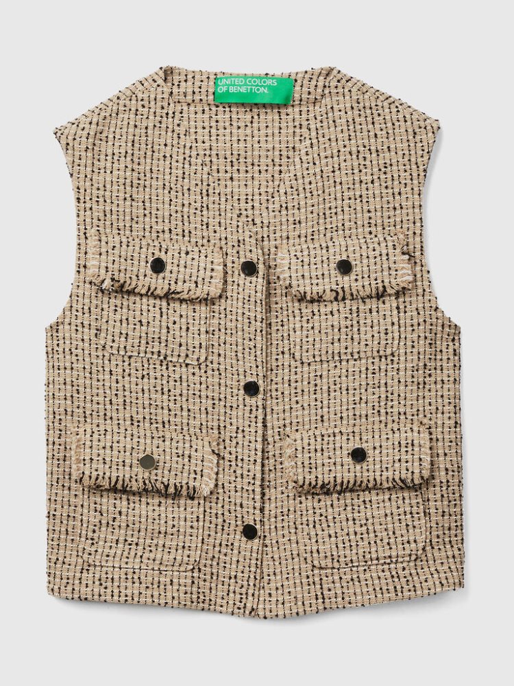 Beige Women's Benetton Bouclé Vest | AU673553