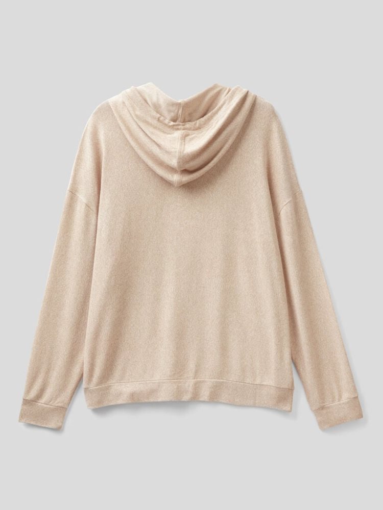 Beige Women's Benetton Long Sleeve Hood T Shirts | AU686046